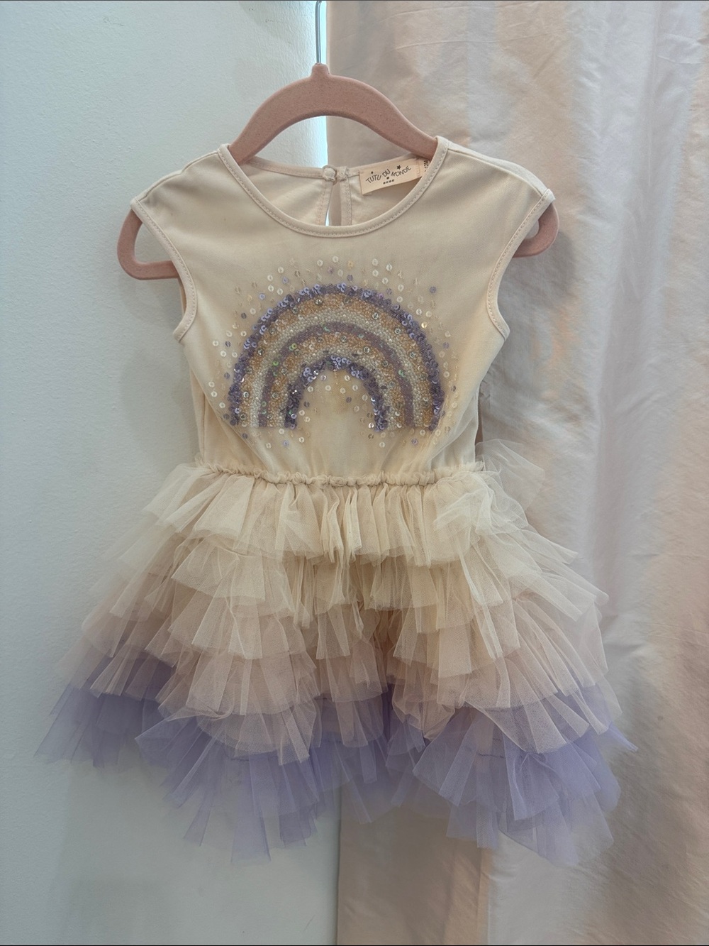 Tutu Du Monde Cream and Lavender Sequin Rainbow Tulle Dress